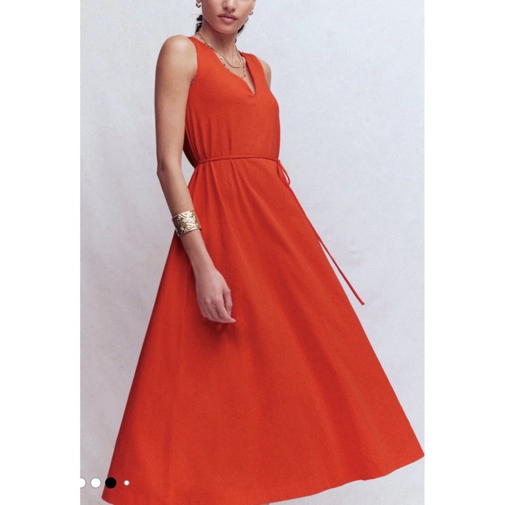 NWT Boden Firecracker Orange Mia V-Neck Jersey Midi Dress 6P Pockets Bright Boho